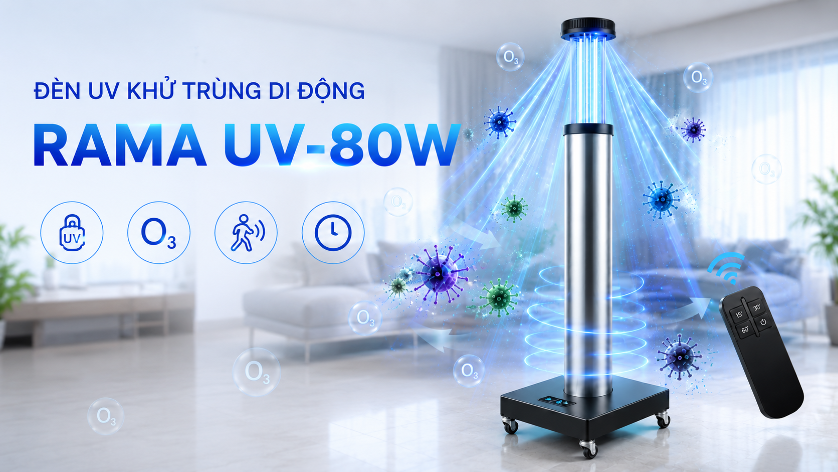 Đèn UV khử khuẩn di động Rama UV 80W linh hoạt tiện lợi