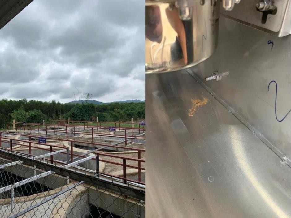 Hệ bể xử lý nước thải ngoài trời của Nhà máy giấy ANT Nghĩa Đàn và chi tiết bồn inox có đầu nối ống